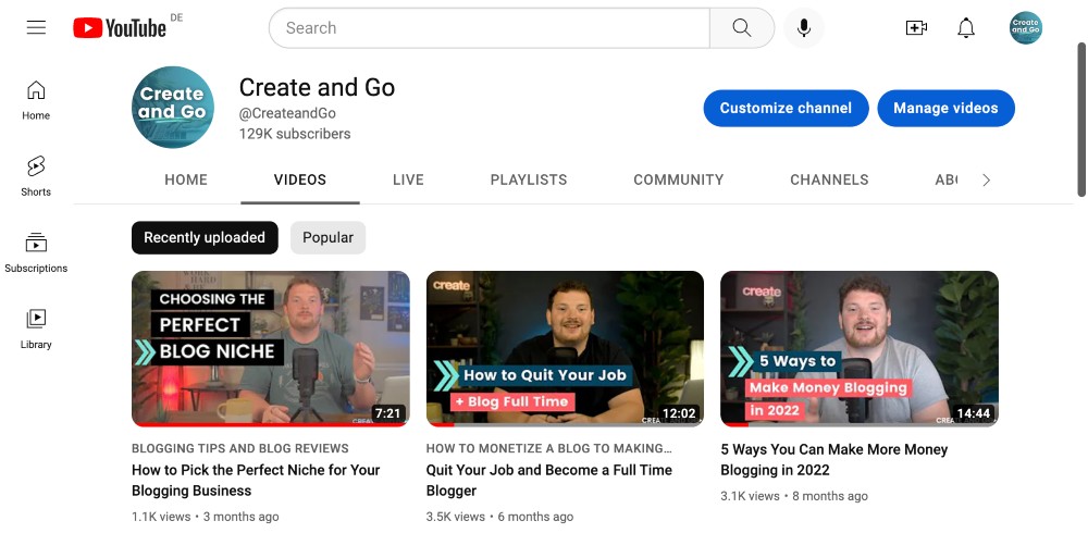YouTube チャンネルを作成して移動する