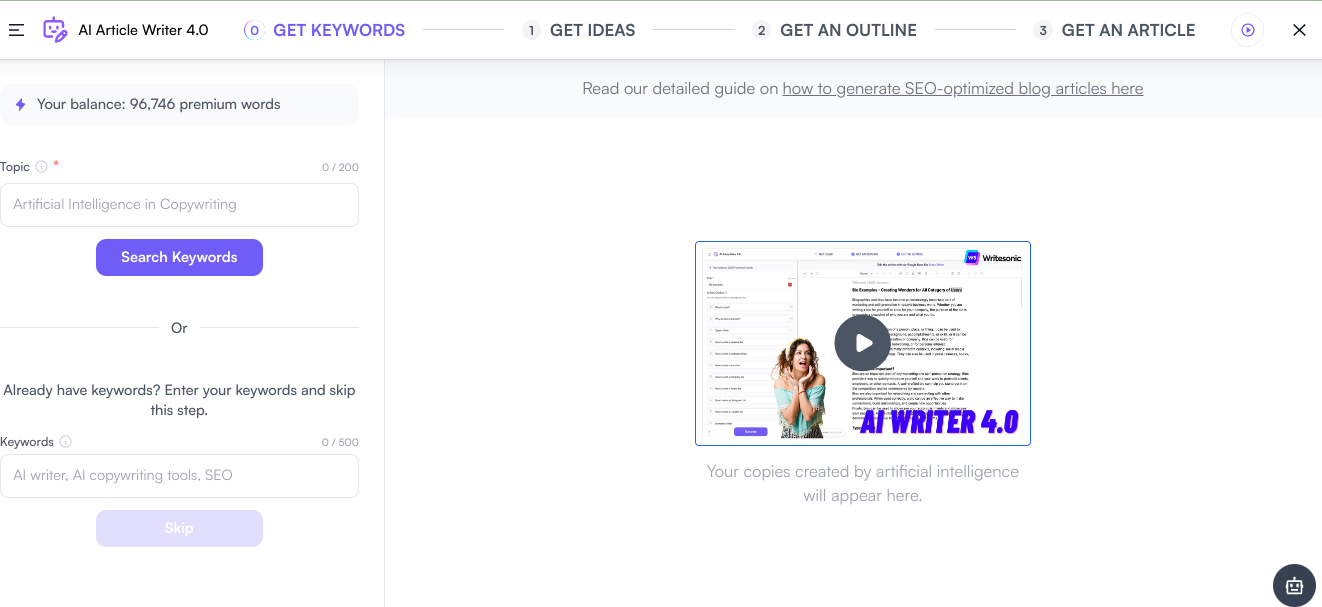 Writesonic AI Article Writer 4.0 - 內容創作工具
