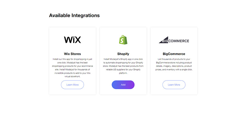Daftar platform e-niaga yang dapat diintegrasikan dengan Modalyst