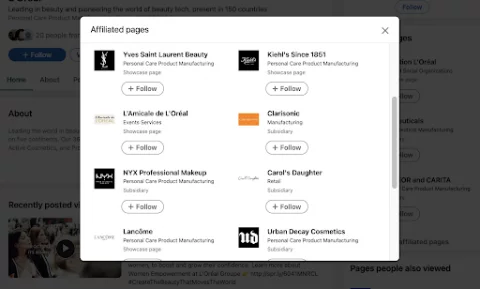 Le pagine vetrina di L'Oreal