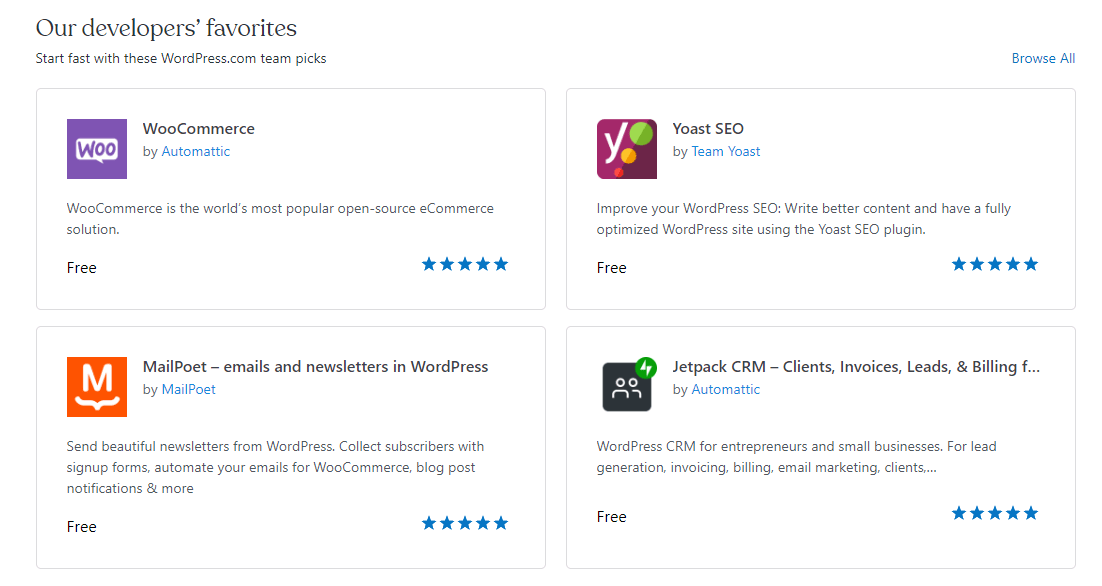 Captura de pantalla que muestra algunas de las integraciones disponibles en WordPress