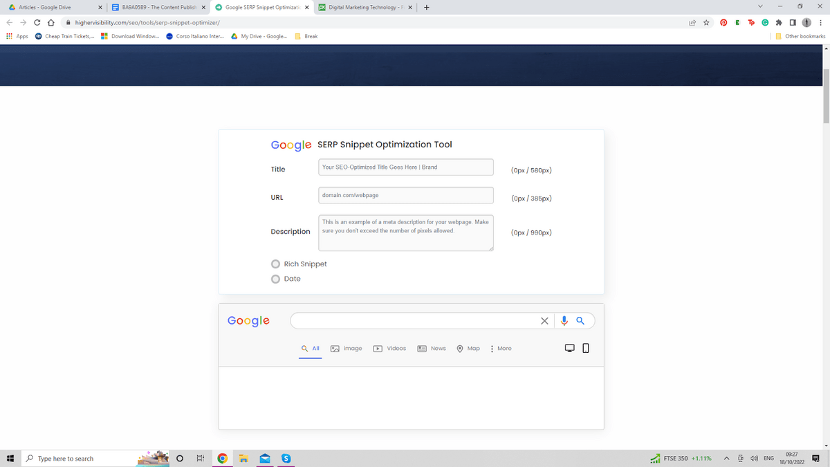Herramienta de optimización de fragmentos SERP de Google