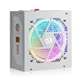 Redragon PSU007 80+ 金牌 850 瓦 ATX 全模塊化電源，帶 80 Plus 金牌認證，緊湊型 160 毫米尺寸和低噪音 RGB 風扇 0 RPM，100% 日本電容器，全模組電纜，白色