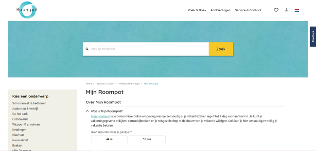 Mopinion 피드백 FAQ Roompot