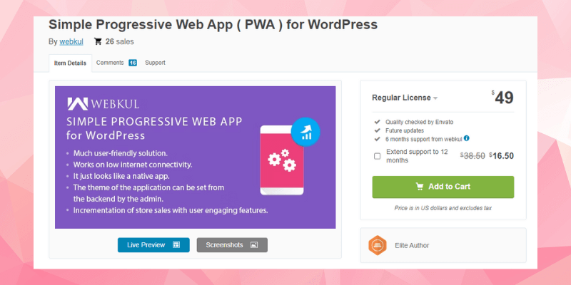 Application Web progressive simple (PWA) pour WordPress par Webkul