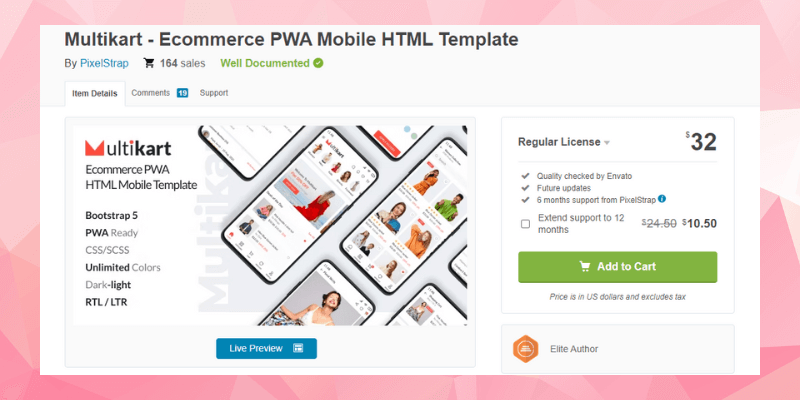 Multikart - Modèle HTML mobile PWA de commerce électronique par Pixel Strap