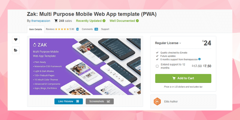 Zak : modèle d'application Web mobile polyvalente (PWA) par JBSofts