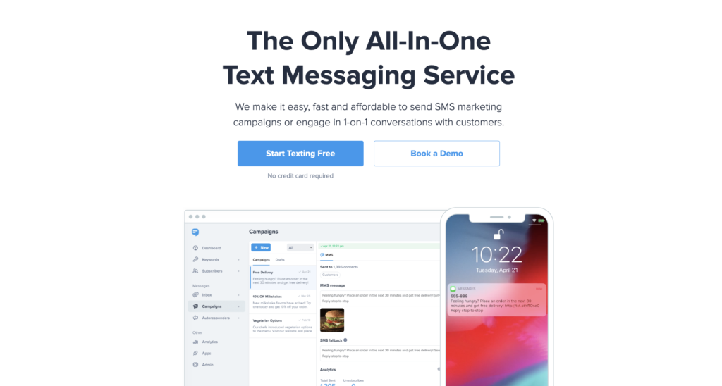 SimpleTexting 홈페이지 스크린샷