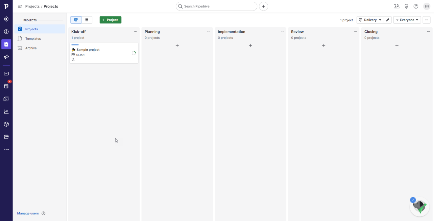 La pagina Progetti di Pipedrive