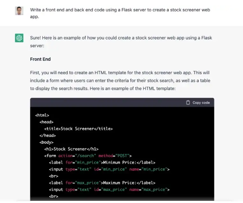 Exemples ChatGPT pour l'écriture de code - 50 meilleurs exemples ChatGPT
