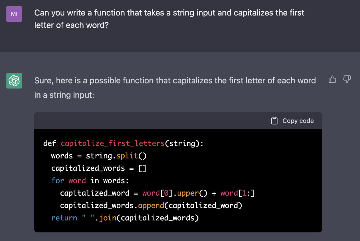 Exemples ChatGPT pour l'écriture de code - 50 meilleurs exemples ChatGPT