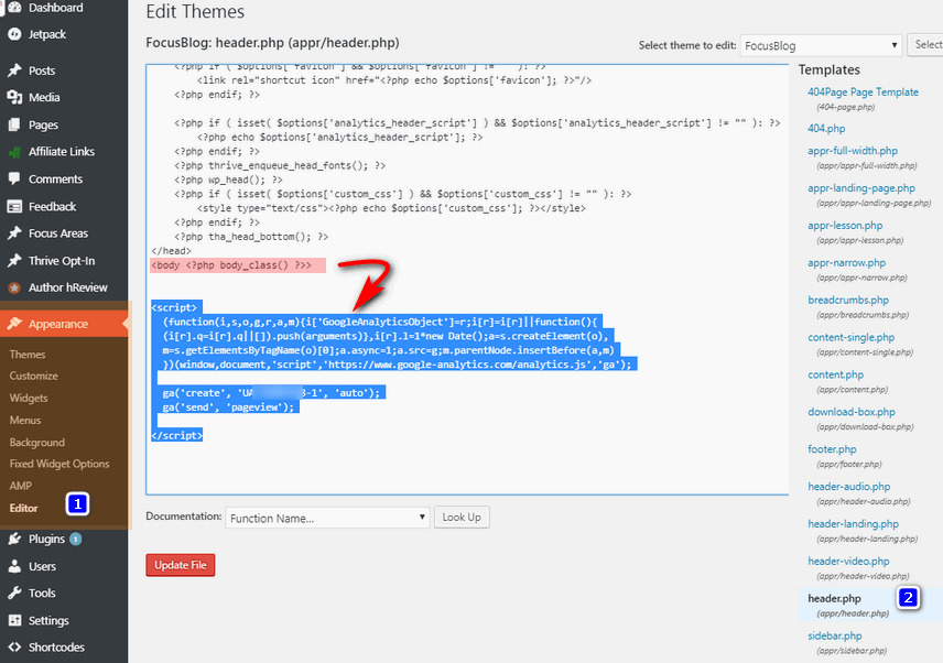如何將谷歌分析添加到 WordPress? 8個 Add Analytics tracking code in Theme header