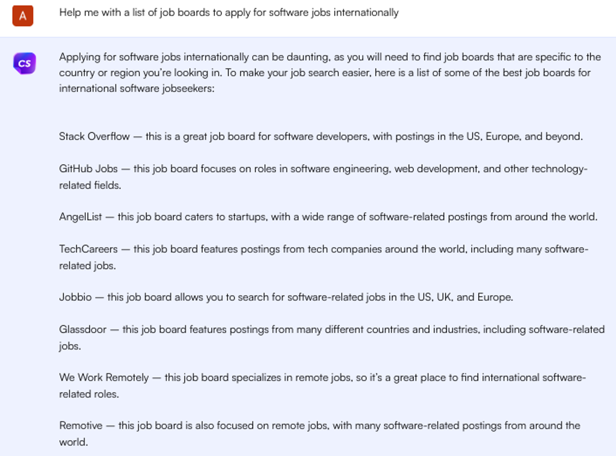 Prompt do ChatGPT para sites internacionais de busca de empregos - Job Search