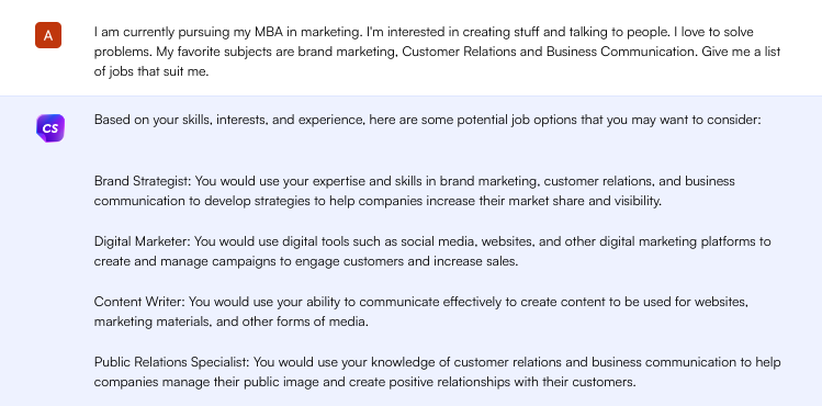 Solicitação do ChatGPT para pesquisa de emprego por graduação - Pesquisa de emprego