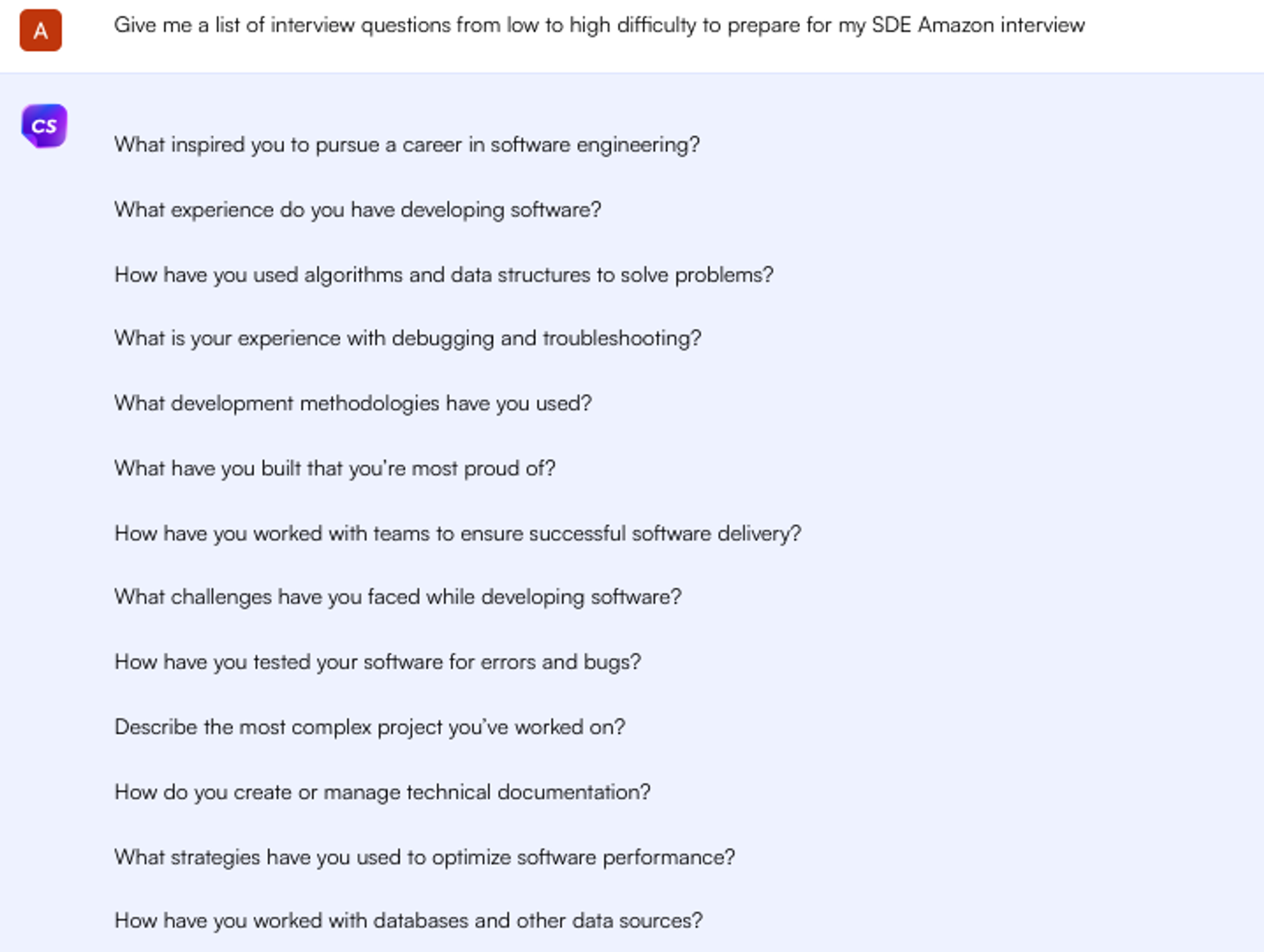 Solicitação do ChatGPT para perguntas da entrevista - Pesquisa de emprego