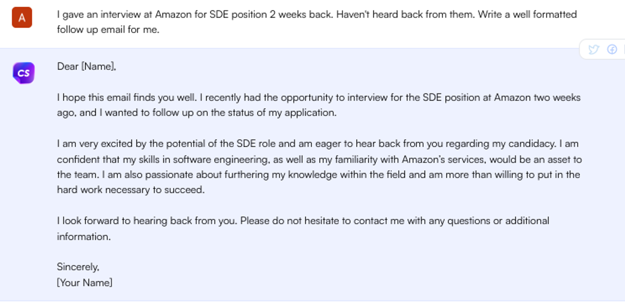 Solicitação do ChatGPT para um e-mail de acompanhamento - Pesquisa de empregos