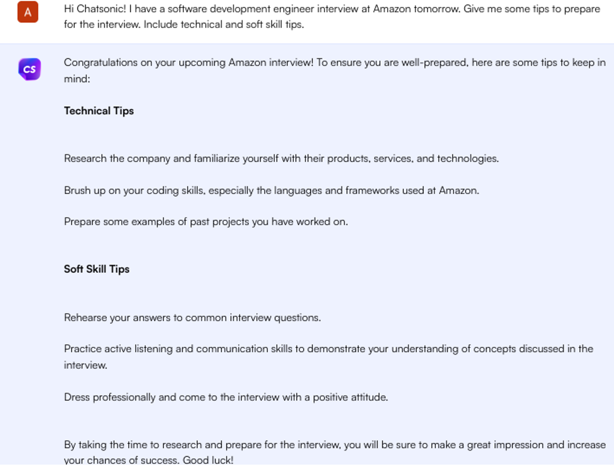 Solicitação do ChatGPT para dicas de entrevista - Pesquisa de emprego