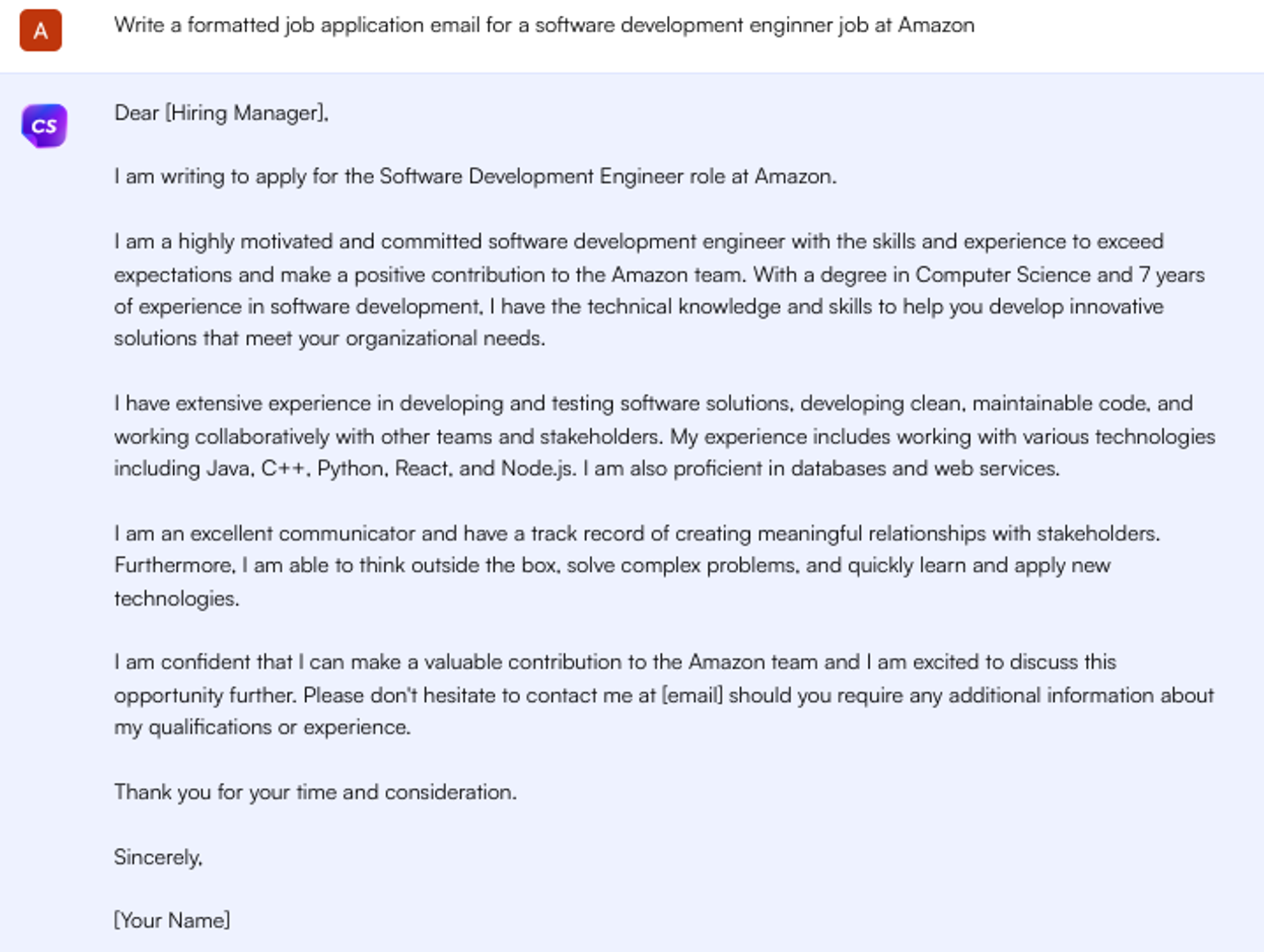 Solicitação do ChatGPT para e-mail de solicitação de emprego - Pesquisa de empregos