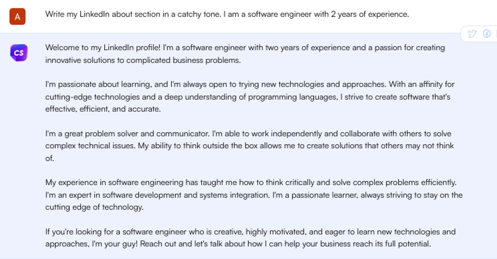 Solicitação do ChatGPT para biografia do LinkedIn - Pesquisa de empregos