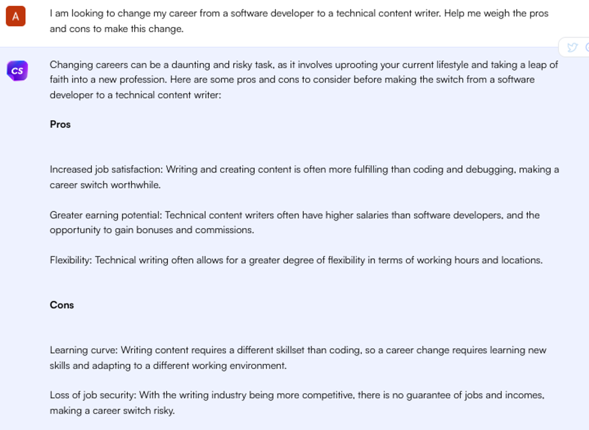 Solicitação do ChatGPT para aconselhamento sobre mudança de carreira - Pesquisa de empregos
