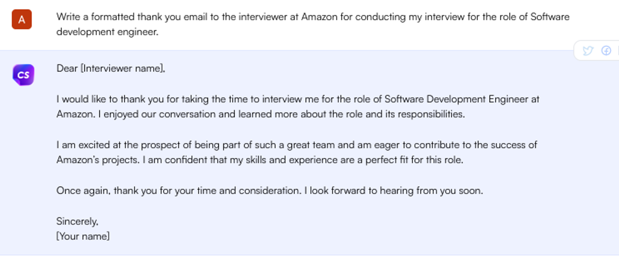 Solicitação do ChatGPT para e-mail de agradecimento - Pesquisa de empregos