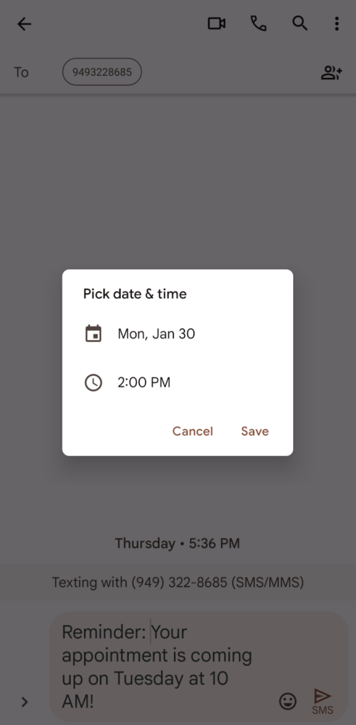 การยืนยันข้อความตามกำหนดการใน Google Messages