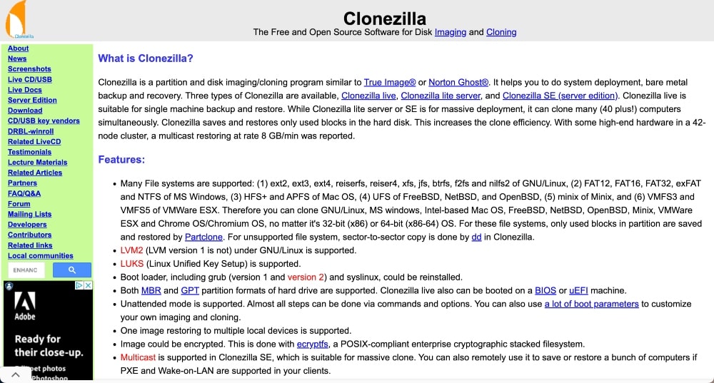 Site-ul Clonezilla