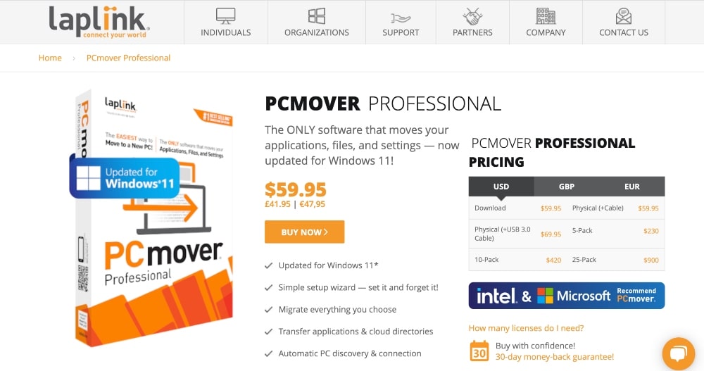 Site-ul web LapLink PC Mover