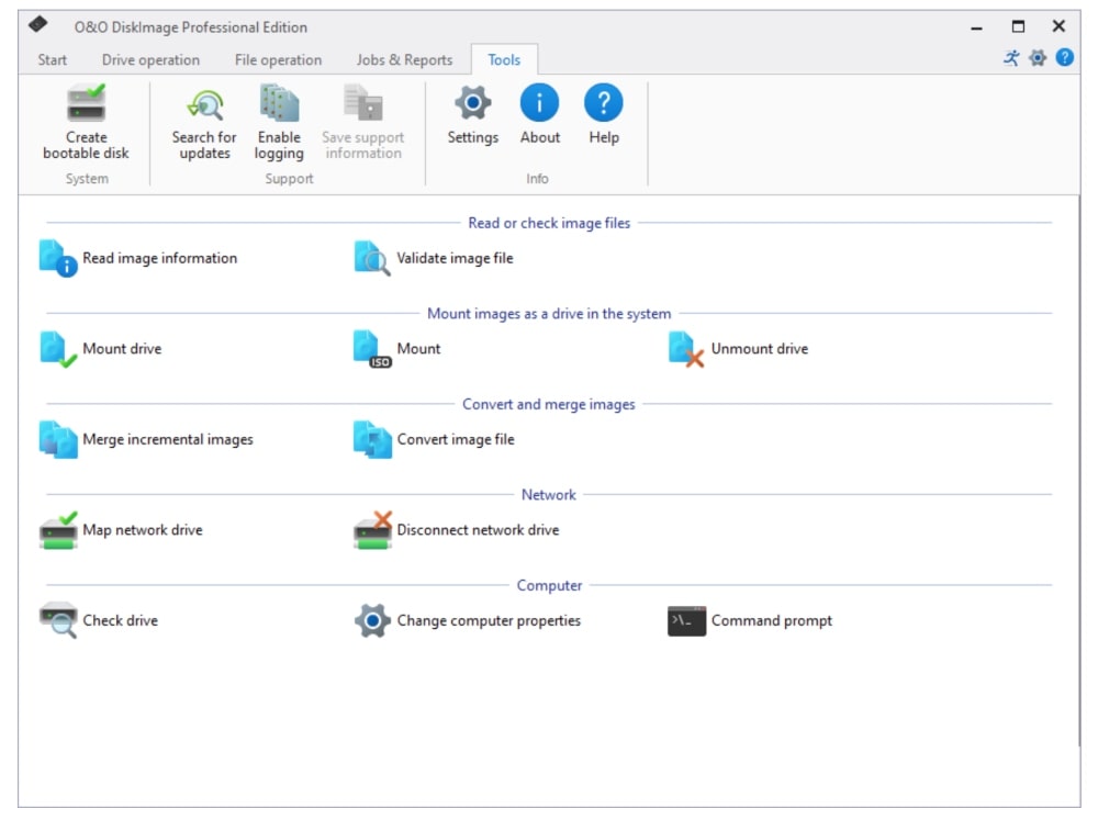 Interfața utilizator O&O DiskImage