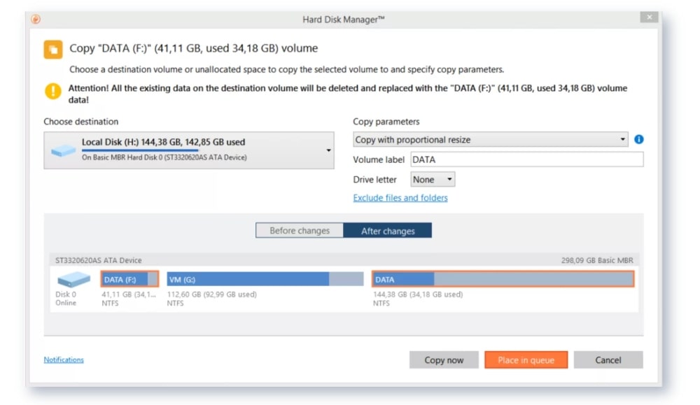 Caracteristici Paragon Drive Copy