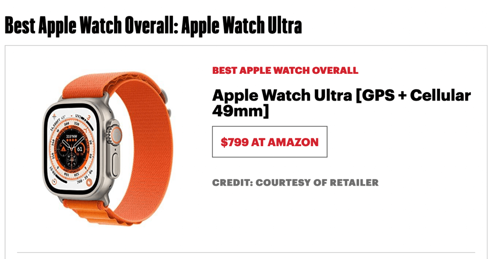 Amazonで799ドルの価格のApple Watch Ultraのスクリーンショット