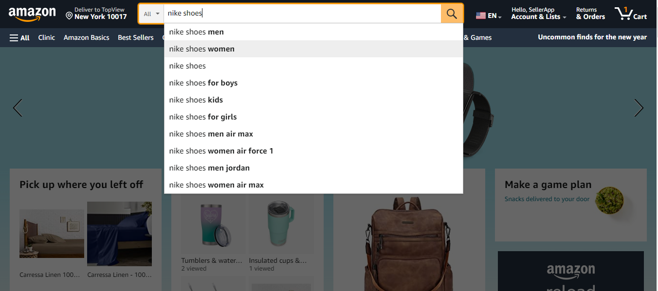 Exemplo de pesquisa na Amazon