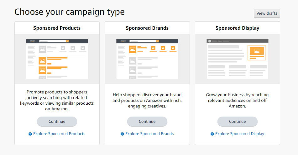 Anúncios da Amazon - tipo de campanha