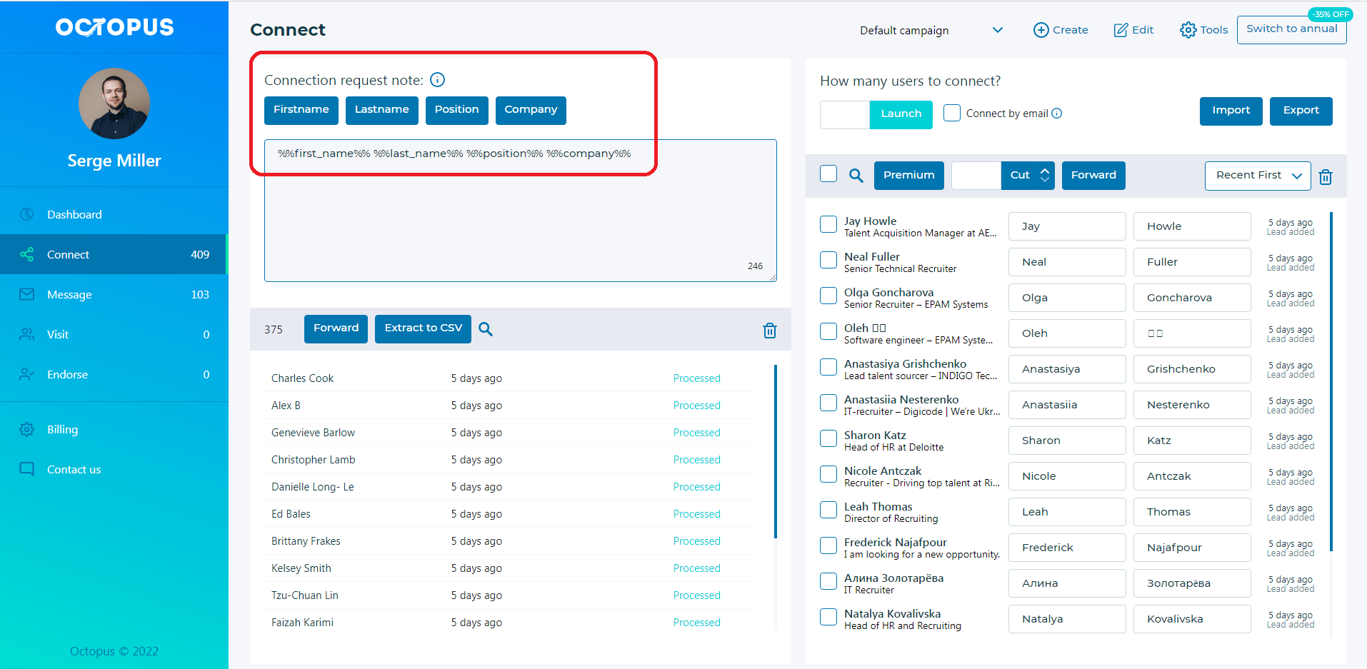 personalizare-conectare-octopuscrm