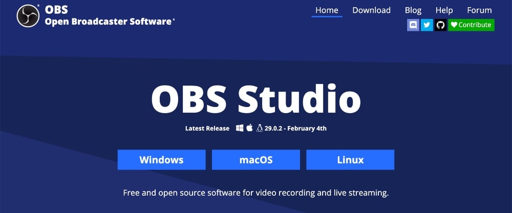 OBS スタジオのウェブサイト