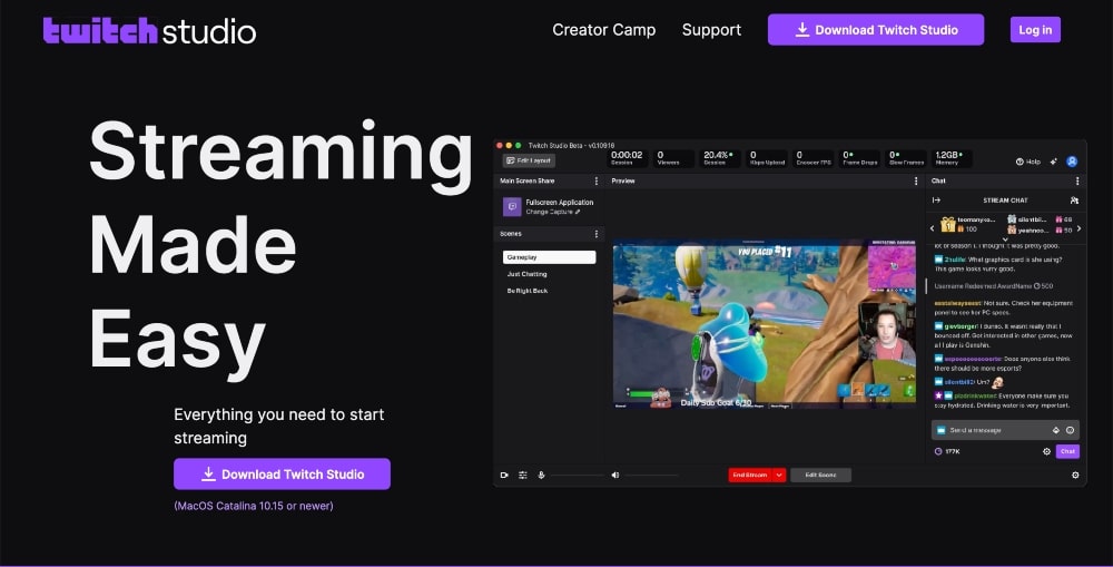 Twitch Studio の Web サイト