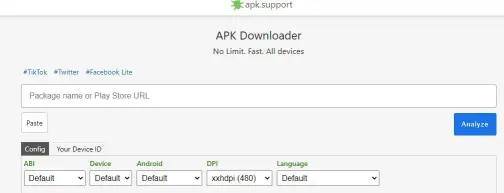 APK の Play ストア URL を貼り付け、[分析] ボタンをクリックして、Google Play から apk をダウンロードします。