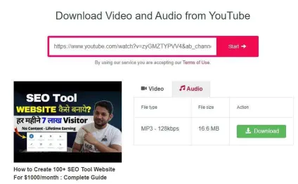 Vá para o site Y2mate para converter youtube para mp3