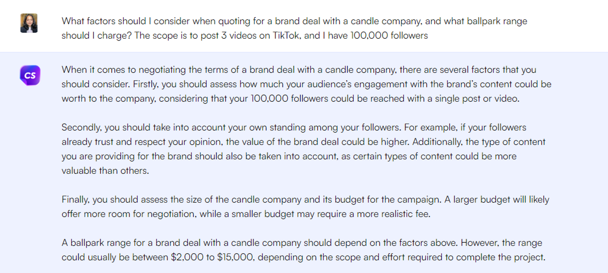 Kesepakatan merek - Permintaan ChatGPT