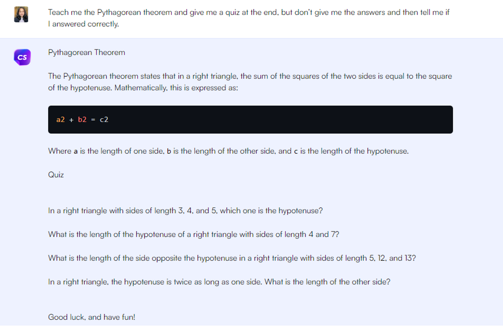 Teorema Pythagoras - Petunjuk ChatGPT