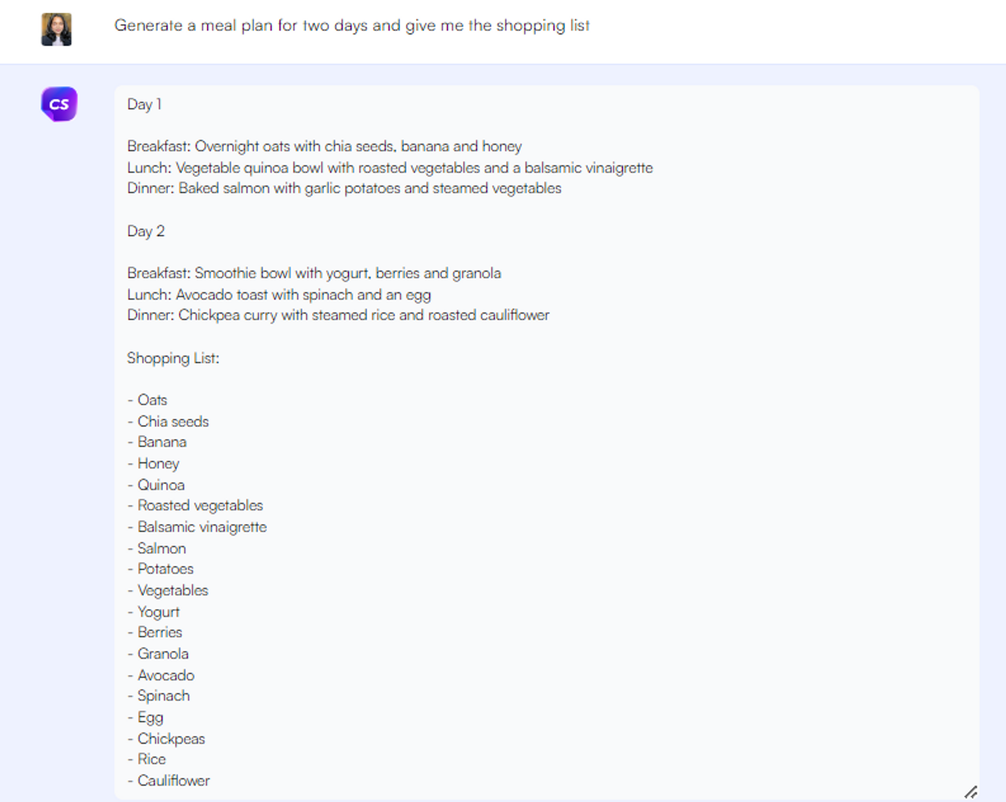Perencanaan makan - permintaan ChatGPT