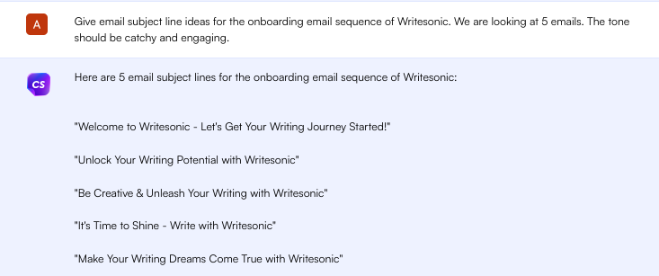 Idéias de e-mail ChatSonic - escreva um blog com ChatGPT
