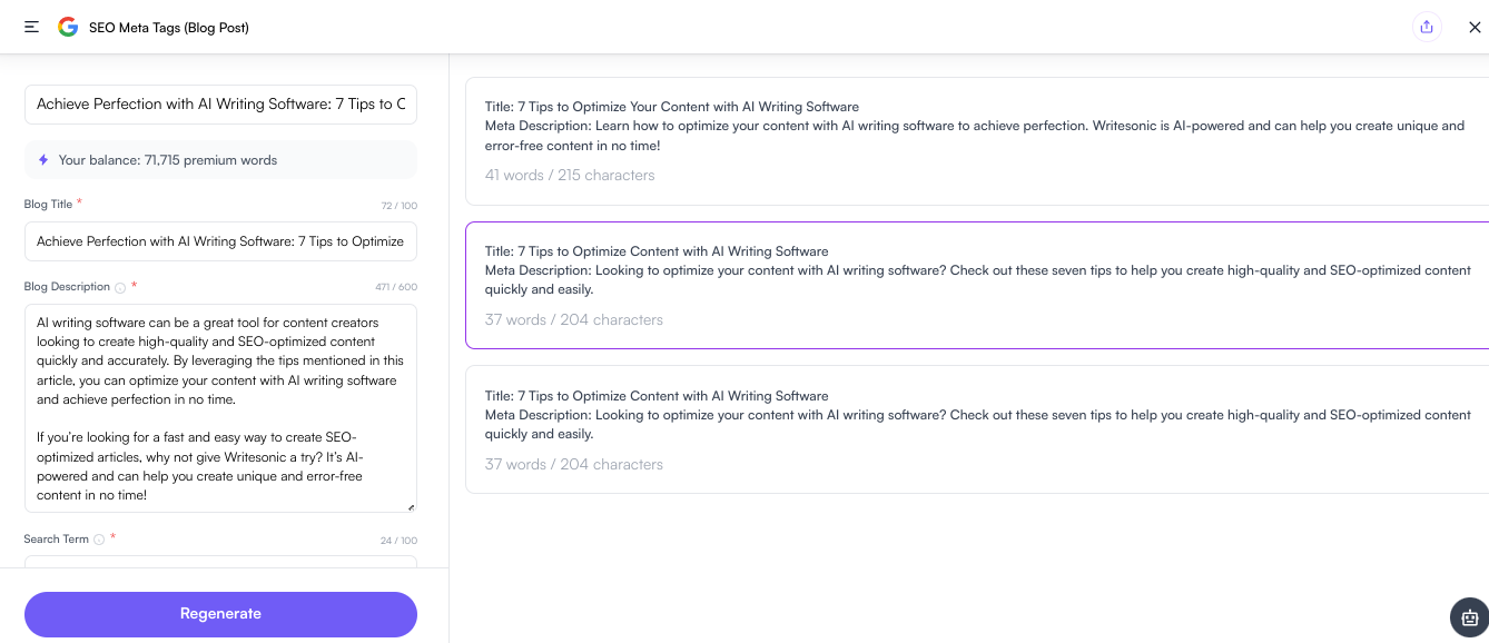 Writesonic SEO Meta Tags - escreva um blog com ChatGPT