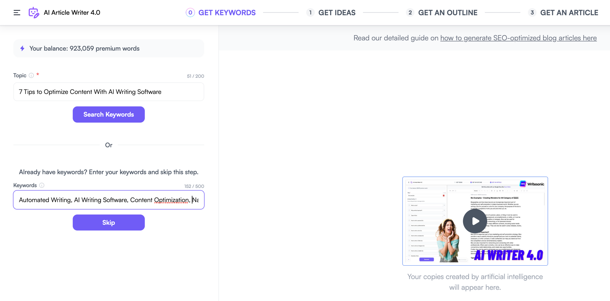 Writesonic Article Writer 4.0 - escreva um blog com ChatGPT