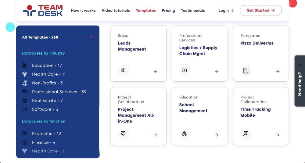 TeamDesk 數據庫模板