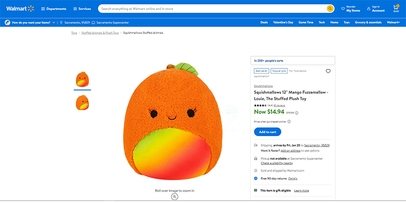 Walmart.com 上的 Orange Squishmallows 产品列表