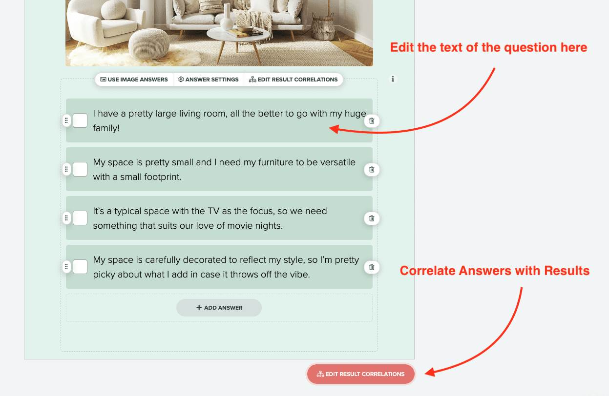 novidade - como fazer um teste de recomendação de produto - 07 editing questions in Interact Quiz Maker