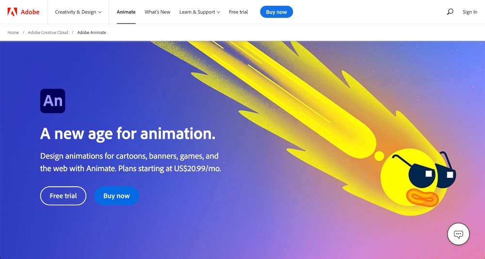 Site-ul web Adobe Animate