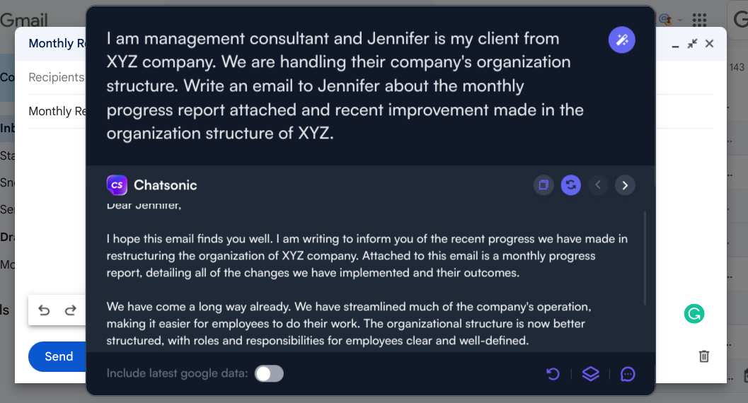 Escrever e-mails de clientes - Casos de uso da extensão Chrome ChatSonic