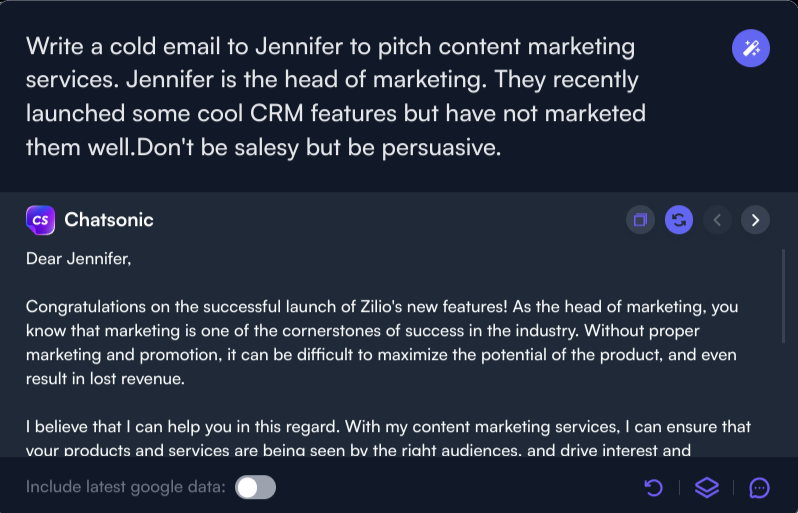 E-mail frio - Casos de uso da extensão Chrome ChatSonic